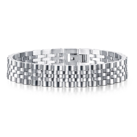 Bracciale Da Uomo In Acciaio Inossidabile Catena Stile Orologio Lucido Chiusura Pieghevole Gioiello