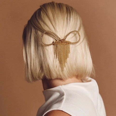 Schmetterling Schleife Haarklammer Lange Kette Quaste Strass Künstliche Perle Metall Legierung Elegante Haarnadel Damen