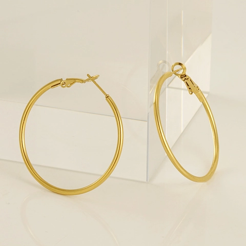 18K Gold Plated Stainless Steel Hoop Earrings Women Large High Polished Round Circle Geometric Minimalist Fashion Jewelry