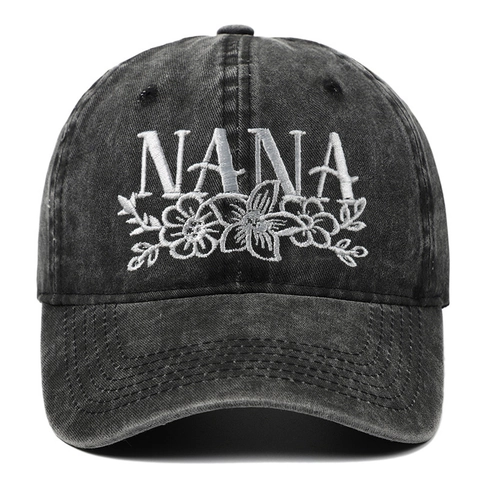 Washed Cotton Baseball Cap NANA Floral Embroidered Retro Distressed Adjustable Sun Hat Unisex Casual