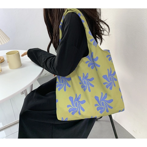 Women Canvas Tote Bag Abstract Floral Print Large Capacity Minimalist Shoulder Handbag For Daily Shopping Travel Literary