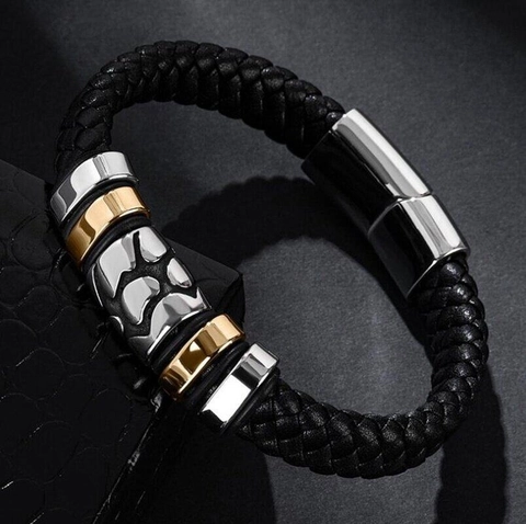 Pulsera De Cuero Trenzado Para Hombre Con Adornos De Aleación Moda Estilo Punk Joyería De Tendencia