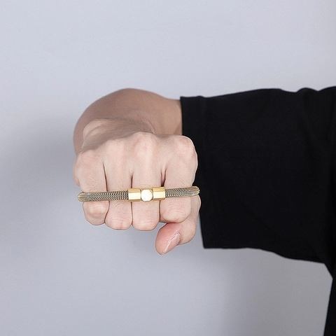 Bracciale Rigido Uomo Acciaio Inossidabile Intrecciato Cavo Esagonale Industriale Punk Rock Hip Hop Gioielli Regolabile