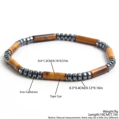 Bracciale Di Perle In Pietra Occhio Di Tigre Naturale E Ematite Per Uomo Gioielli In Pietra Preziosa Cilindrica Retro
