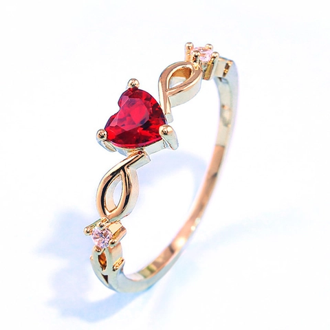 Heart Shaped Cubic Zirconia Ring Copper Base Gold Plated Infinity Symbol Shank Elegant Romantic Jewelry For Women