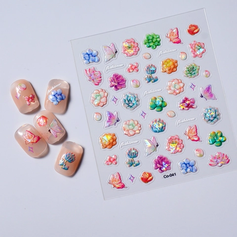 3D Geprägte Nagelkunst Aufkleber 5D Relief Wasserdicht Klebe Decals Für DIY Maniküre Schmetterling Sukkulenten Dekoration