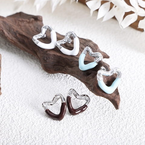 Heart Stud Earrings Titanium Steel Drip Oil Enamel Irregular Liquid Design Minimalist Jewelry For Women