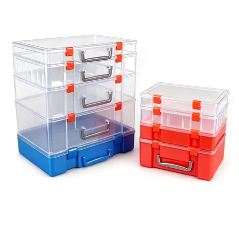 Scatola Di Immagazzinaggio Portatile In Plastica PP Trasparente Rettangolare Organizzatore Per Attrezzi Giocattoli Con Maniglia