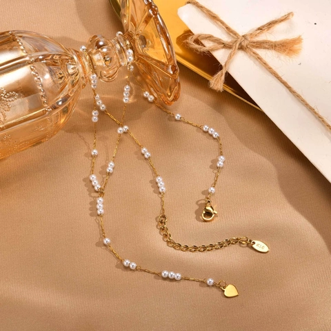 Roestvrij Stalen Kunstparel Y-Vormige Ketting Elegante Vergulde Harthanger Ketting Voor Vrouwen Minimalistische Sieraden