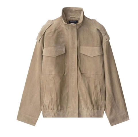 Chaqueta De Gamuza Sintética Para Mujer Cuello Alto Holgada Casual Charreteras Bolsillos Con Solapa Streetwear Color Sólido