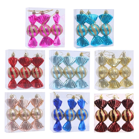Christmas Candy Hanging Ornaments Electroplated Plastic Glitter Spiral Pendants Xmas Tree Decoration Holiday Party Decor