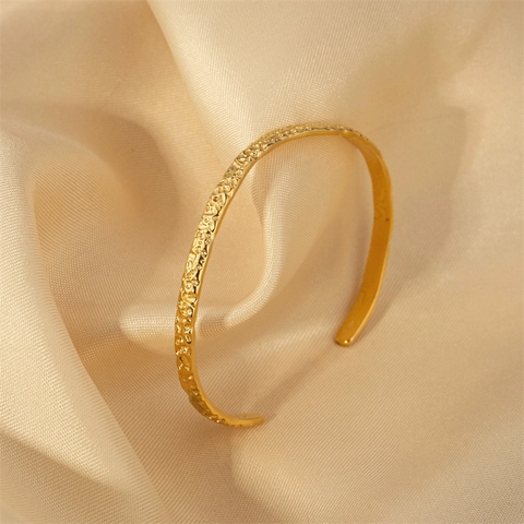 Bracciale Rigido Aperto In Acciaio Inossidabile Da Donna Texture Martellata Irregolare Regolabile Gioielli Di Moda Geometrici