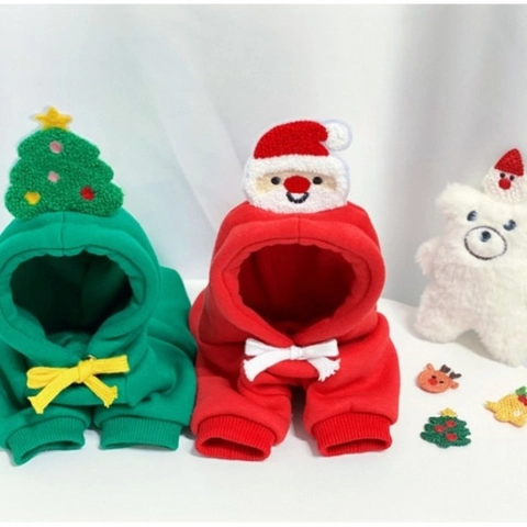 Felpa Con Cappuccio Natalizia Per Animali Domestici Babbo Natale Albero In Pile Per Cani Gatti Costume Invernale
