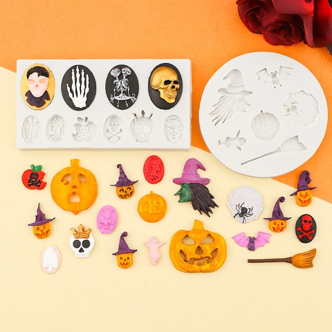 Καλούπι Σιλικόνης Halloween Κολοκύθα Κρανίο Νυχτερίδα Καπέλο Μάγισσας Διακόσμηση Τούρτας Σοκολάτας