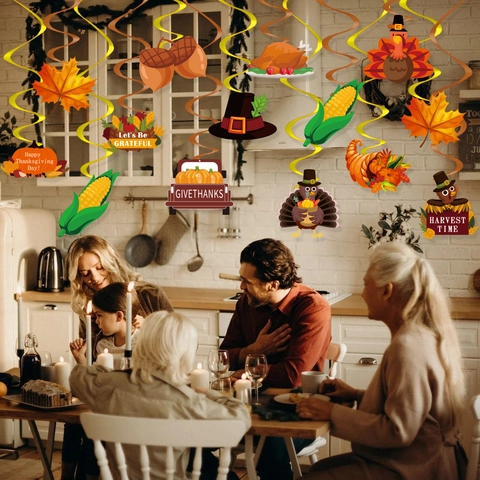 Decoraciones De Remolinos Colgantes Acción De Gracias Papel Pavo Calabaza Hoja Arce Decoración Fiesta Tema Cosecha Otoño