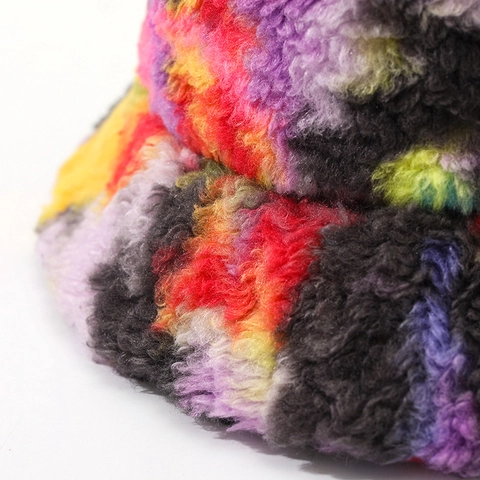 Cappello Alla Pescatora In Pelliccia Sintetica Tie Dye Peluche Colorato Inverno Caldo Spesso Per Uomo Donna