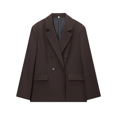 Blazer Doppio Petto E Gonna Pantalone Con Cintura Marrone Scuro Tinta Unita Elegante Ufficio Per Donna