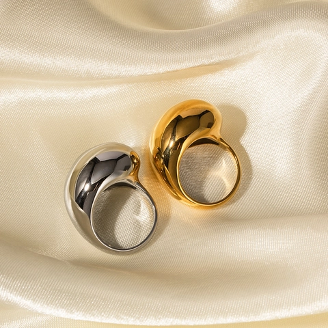 Kuppelring Edelstahl 18K Vergoldet Übertriebene Geschmolzene Textur Glatt Geometrisch Minimalistischer Modeschmuck Für Frauen