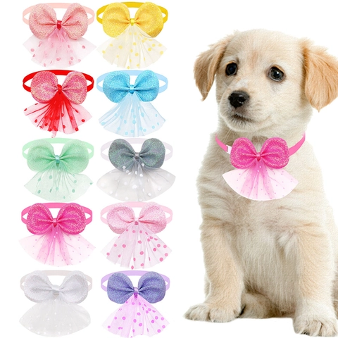 Collier Nœud Papillon Pour Animaux Pailleté Polyester Tulle À Pois Réglable Accessoires De Toilettage Pour Chats Et Chiens