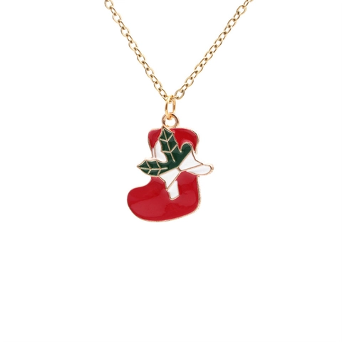Bijoux Bas De Noël Émail Alliage Boucles D'oreilles Collier Dessin Animé Mignon Rouge Vert Blanc Doré Cadeau Festif