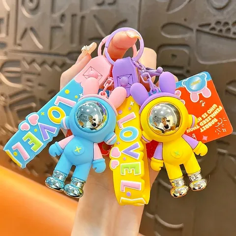 Portachiavi Creativo a Forma di Coniglio Meccanico Simpatico Ciondolo per Borsa con Coniglietto Astronauta Multicolore in Lega di PVC