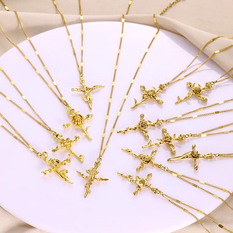 Collana Con Croce E Fiore Di Nascita In Acciaio Inossidabile Placcato Oro Pendente Floreale Gioielli Regalo Per Madre