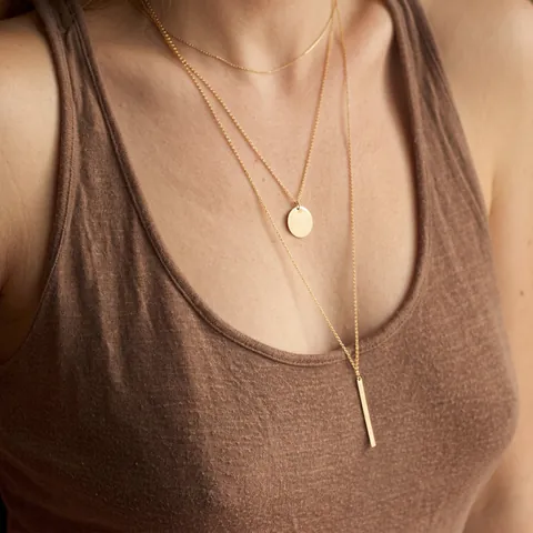 Minimalist Stainless Steel Multi Layer Chain Necklace Women Gold Rose Gold Plated Geometric Circle Pendant Jewelry