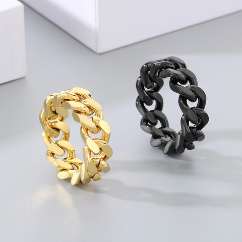 Edelstahl Panzerkette Ring Geometrisch Vierseitig Geschliffen Punk Hip Hop Poliert Unisex Band Ring Schmuck Geschenk