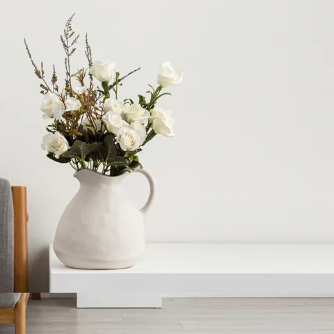 Matte Keramik Krug Vase Mattierte Krug Blumentopf Mit Griff Für Hydrokultur Pflanze Minimalistisches Ornament Wohndeko