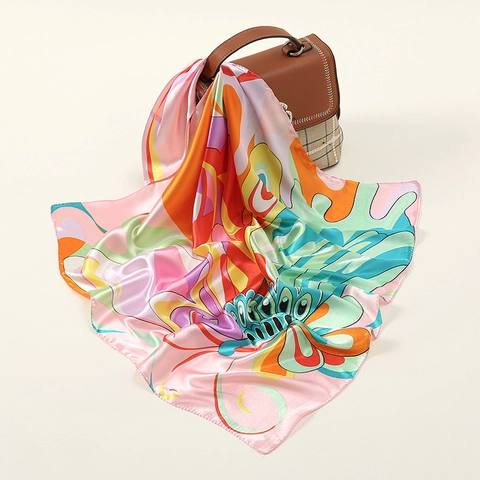 Elegant Square Scarf Imitation Satin Satin Printed Headscarf Fashion Neckerchief For Women Commuting Casual Office Decor