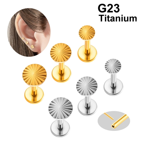 Sunburst Ronde Schijf Labret Piercing G23 Titaniumlegering Interne Schroefdraad Piercing Sieraden Voor Oorkraakbeen Tragus Lip