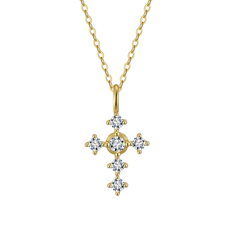 Collar de Pendiente de Cruz de Plata de Ley 925 Elegante Circonia Incrustada Joyería Minimalista para Mujeres Diario