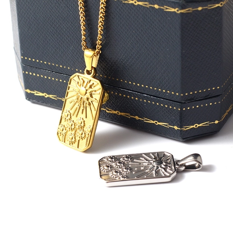 Colgante Rectangular De Acero Inoxidable Vintage Tarot Sol Girasol Rosa Grabado DIY Fabricación De Joyas Chapado En Oro 18K