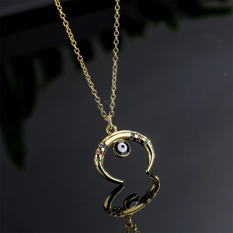 Evil Eye Halbmond Anhänger Halskette Kupfer 18K Vergoldet Bunte Zirkon Geometrische Micro Pave Mode Schmuck Damen