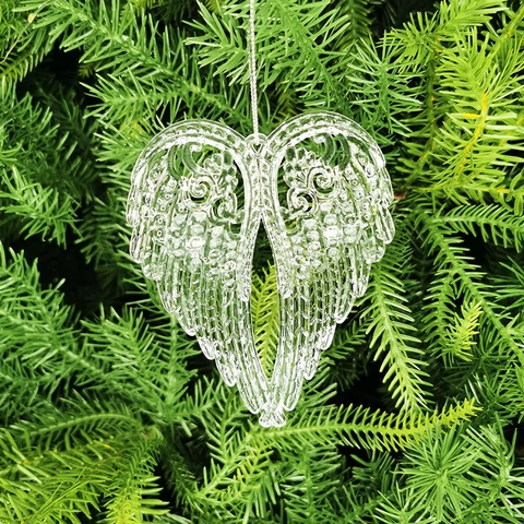 Colgante Alas De Ángel Acrílico Transparente Relieve Decorativo Colgante Ornamento Árbol De Navidad Decoración Coche Hogar