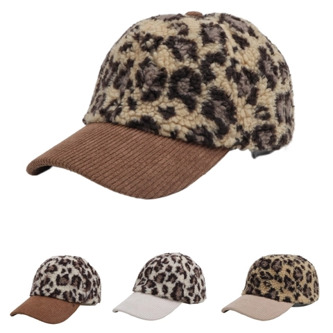 Cappellino Da Baseball In Peluche Leopardato Con Tesa In Velluto A Coste Berretto Retrò Caldo Autunno Inverno Regolabile