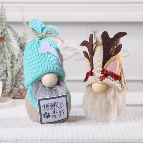 Ornamenti Di Gnomo In Maglia Di Natale Tema Cane Gatto Bambola Elfo Rudolph Senza Volto Arredo Scrivania Corna Osso Regalo