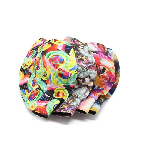 Double Sided Tie Dye Bucket Hat Women Colorful Abstract Print Outdoor Sun Protection Wide Brim Streetwear Hip Hop Hat