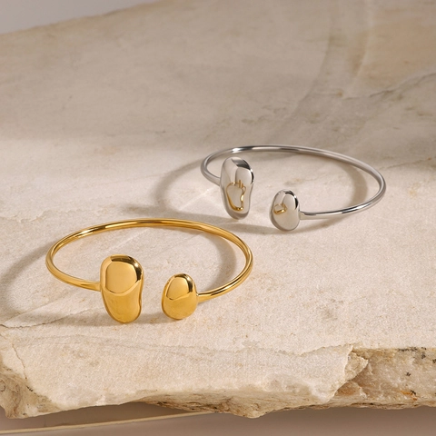 Minimalistisch Edelstahl Organisch Bohnen Offener Manschetten Armband Damen Gold Silber Galvanisiert Wassertropfen Flüssigmetall Schmuck