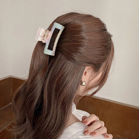 Pinza Para El Pelo Iridiscente Transparente Coreana De Acrílico Antideslizante Clip De Tiburón Grande Accesorios Elegantes Mujer