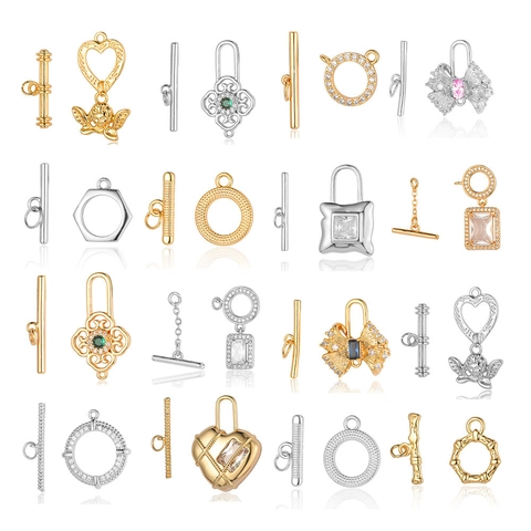 Kupfer Zirkonia Knebelverschluss OT Schnalle Verbinder Herz Schleife Geometrische Formen Für DIY Halskette Armband Schmuck