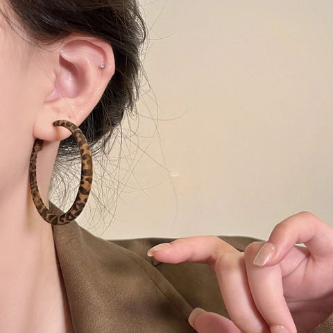 Orecchini A Cerchio Leopardati Con 925 Sterling Silver Earring Post Geometrici Tondi Quadrati Accessori Moda Retrò