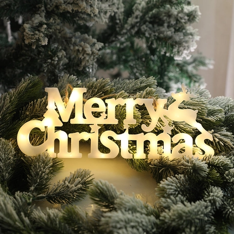 LED Merry Christmas Bord Rendier Ster Ornament Warm Wit Licht Feestelijke Kerstdecoratie Plastic Hangplak