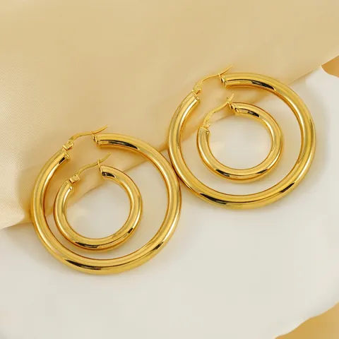 Chunky Hoop Earrings 18K Gold Plated Stainless Steel Hollow Round Geometric Minimalist Chic Jewelry For Women