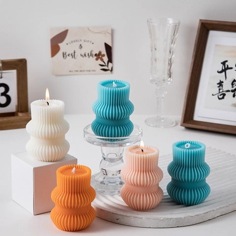 Geometric Ribbed Pillar Scented Candle Nordic Soy Wax Decorative Candle For Home Decor Wedding Favors Photography Props