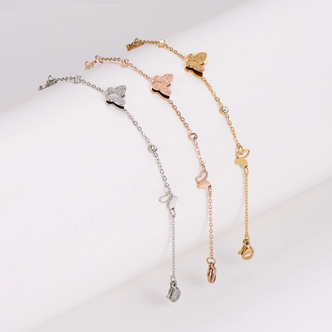 Butterfly Pendant Bracelet Stainless Steel Zircon Minimalist Polished Matte Finish Adjustable Jewelry Gift For Women