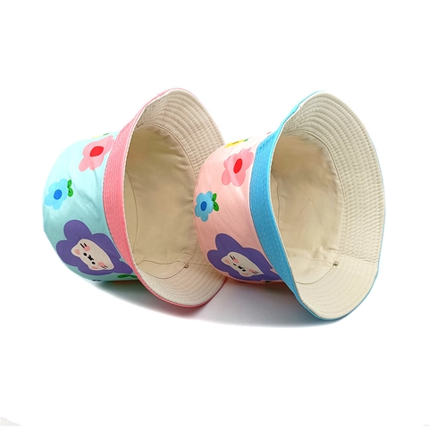 Sombrero De Pescador Para Niños Poliéster Protección Solar Patrón Dibujos Animados Gato Flor Bloque Color Para Niños Niñas