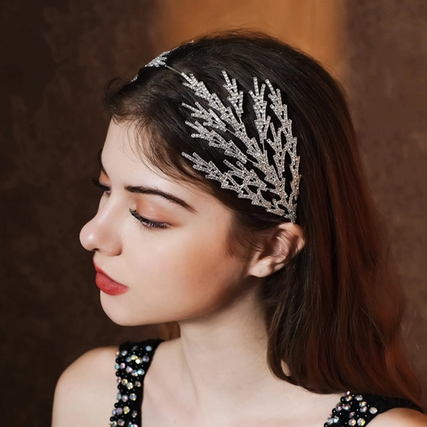 Luxury Alloy Rhinestone Branch Leaf Bridal Headband Vintage Luxurious Wedding Performance Fashion Headpiece Women Hair Accessory