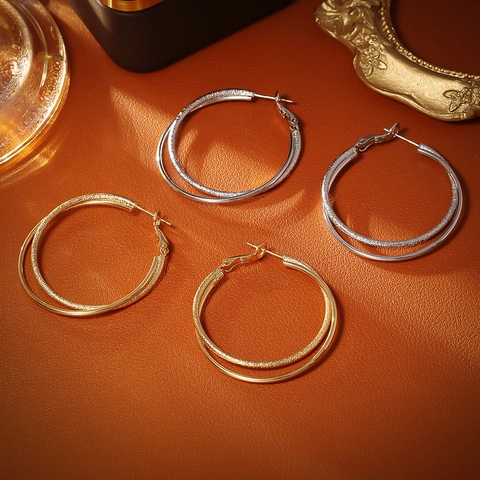 Double Layer Hoop Earrings Chic Geometric Large Copper Jewelry Fashion With 925 Sterling Silver Earring Post For Women