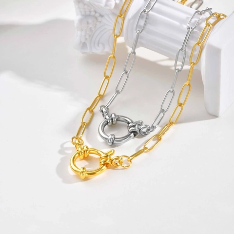 Paperclip Chain Necklace Stainless Steel 18K Gold Plated Round Spring Clasp Minimalist Jewelry For Women